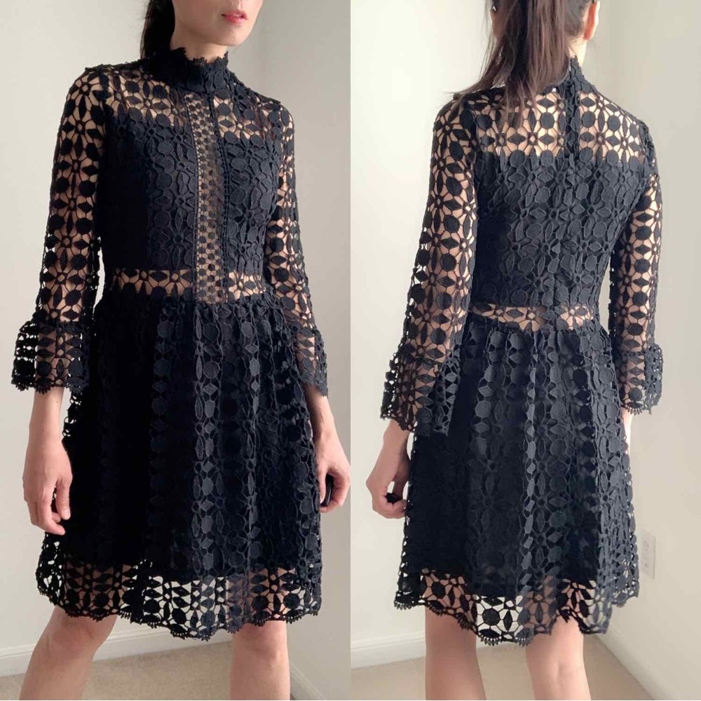 PREPPY CROCHETED LACE DRESS - BLACK - Picture 3 of 5